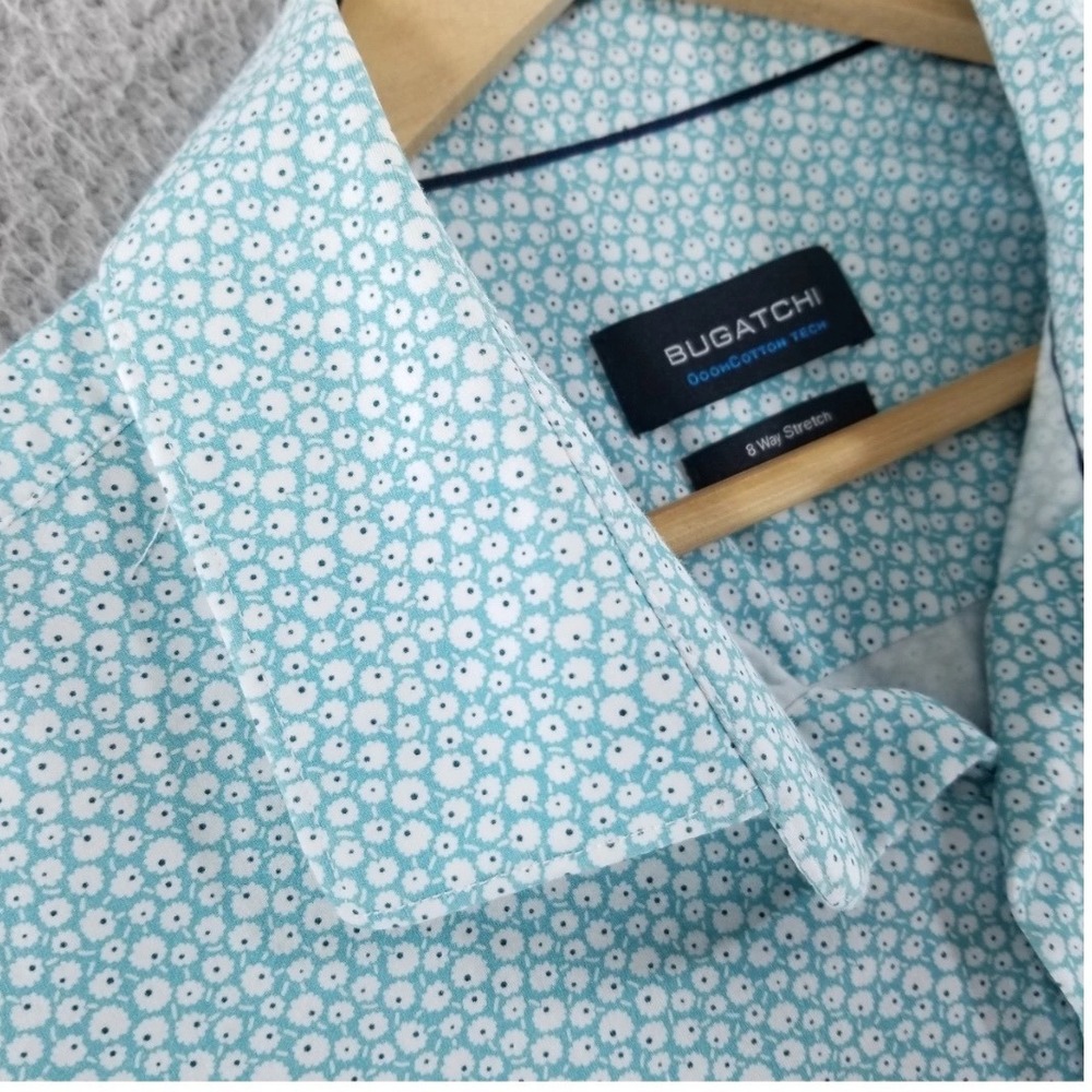 Bugatchi OoohCotton Tech Mens Shirt Mint Green XXL. 8-Way Stretch Short Sleeve
